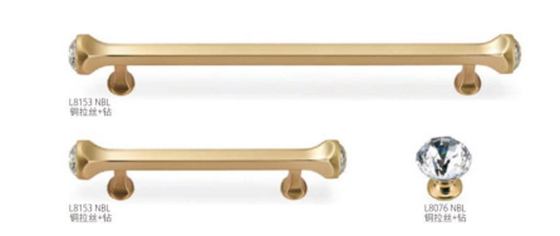 Nieuwe Europese stijl Luxe zinklegering geborsteld nikkel goud rechte bar kast deur hardware interieur kast knurled hand