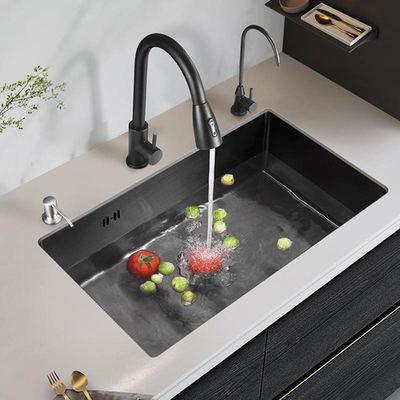 Grote single slot multifunctionele gootsteen anti-krab LED digitaal display roestvrij staal waterval keuken gootsteen met cup Wa