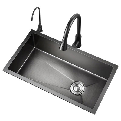 2024 Roestvrij staal keuken wastafel met 2 piano sleutels Led waterval kraan Grote single slot Bionic honingraat Zwart Was Ba