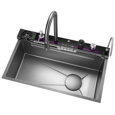 2024 Populair Groot Single Slot Multifunktioneel Roestvrijstalen Waterval Keukensink Anti-Scratch LED Digitaal Display