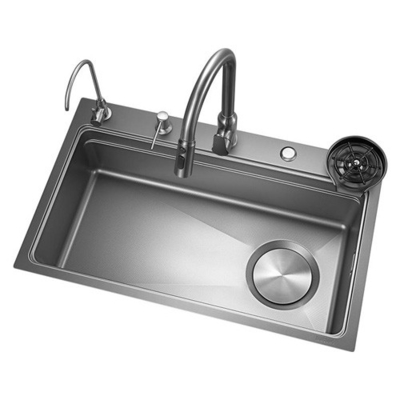 2024 Populair Groot Single Slot Multifunktioneel Roestvrijstalen Waterval Keukensink Anti-Scratch LED Digitaal Display