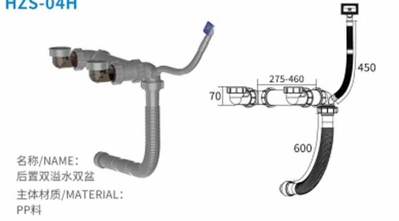 Fabrieksmatig gemaakte spoelbakafvoer met enkele kom met mandfilters Bespaart ruimte en ondersteunt maatwerk Afvoerset voor gootsteen