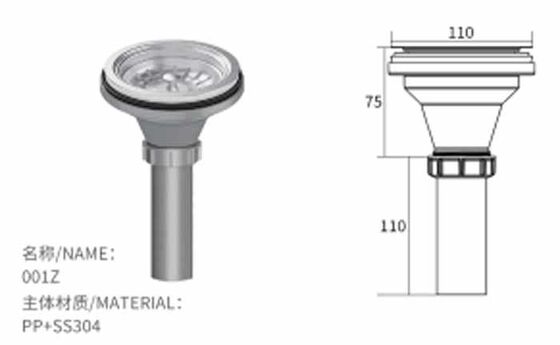 Moderne hoogwaardige enkele roestvrijstalen beker afdruiprek voor gootsteenafvoer in de keuken, wastafelafvalafvoer, groothandelsproduct