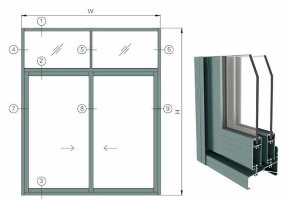 Nieuwste ontwerp geluidsdicht tempered dubbele beglazing enkel spoor aluminium profiel